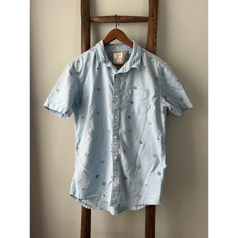 Quiksilver Button Down Shirt Floral Print Short Sleeve‎ Casual S